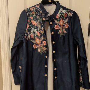 Navy Floral Embroidered Blazer